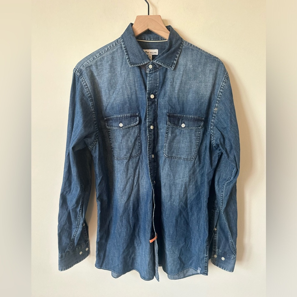 Peter Millar Mens Denim Button Down Medium - image 1